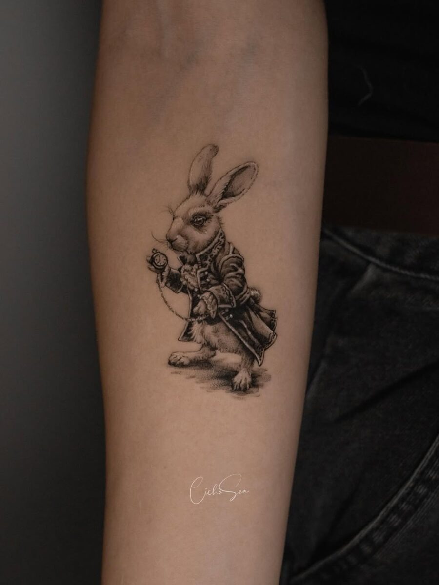Whimsical vintage rabbit tattoo brings charm Tattoo Design