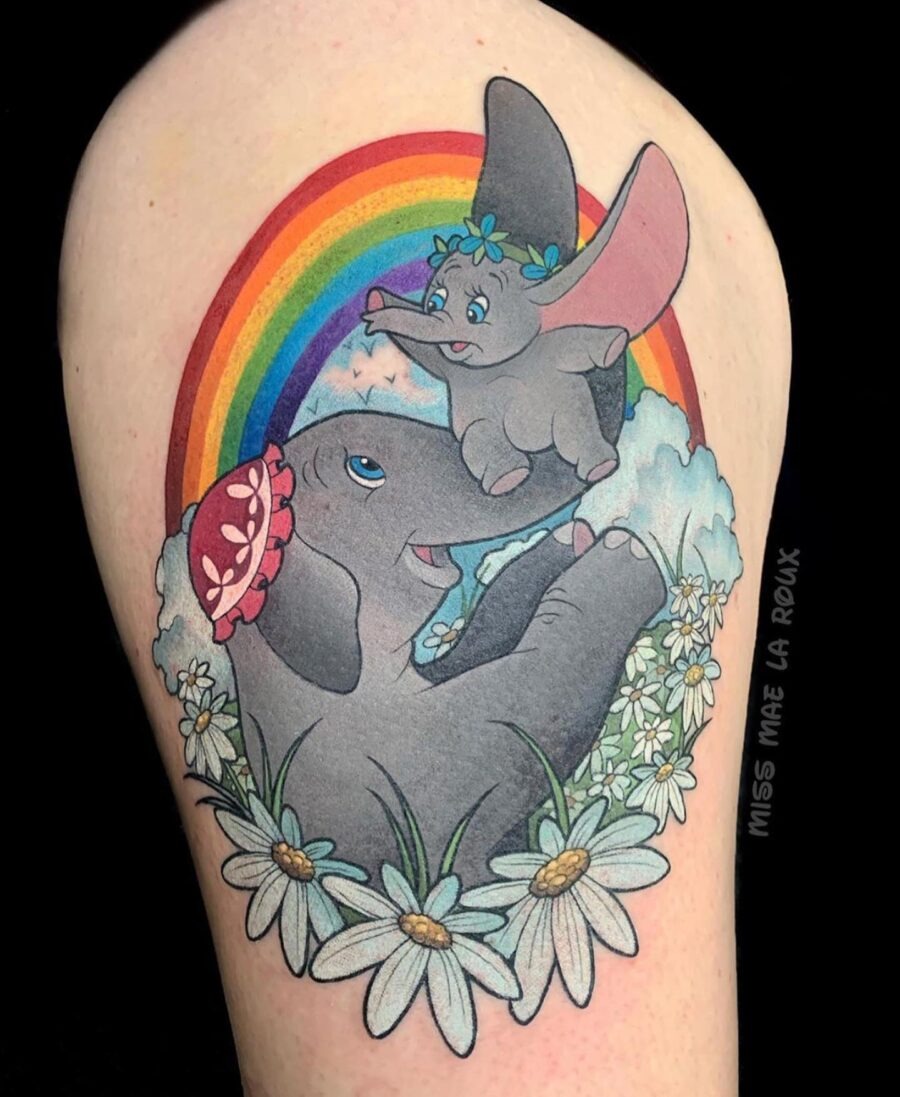 Charming rainbow baby elephant tattoo design Tattoo Design
