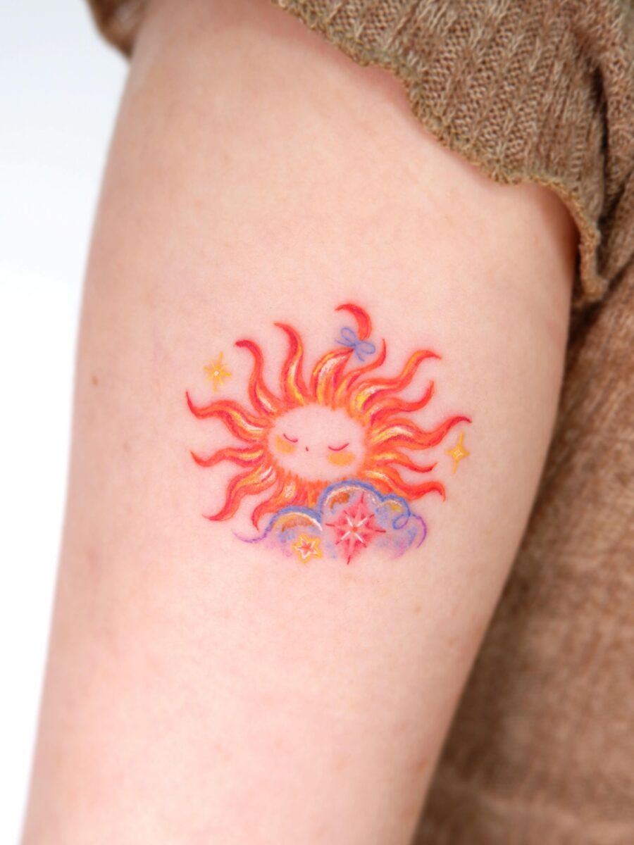 Charming sun tattoo representing joy and warmth Tattoo Design