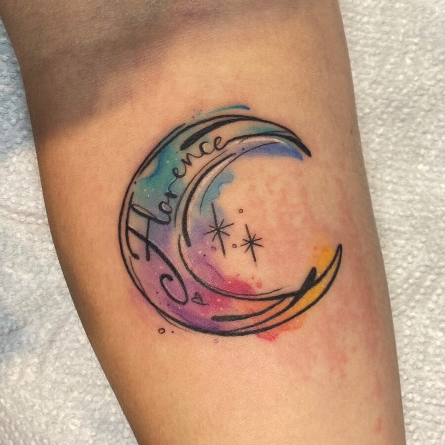 Colorful rainbow baby tattoo with hearts Tattoo Design