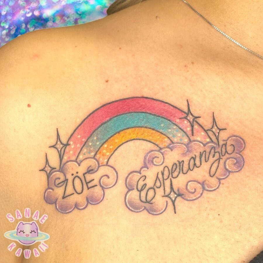 Colorful tribute to a cherished rainbow baby Tattoo Design