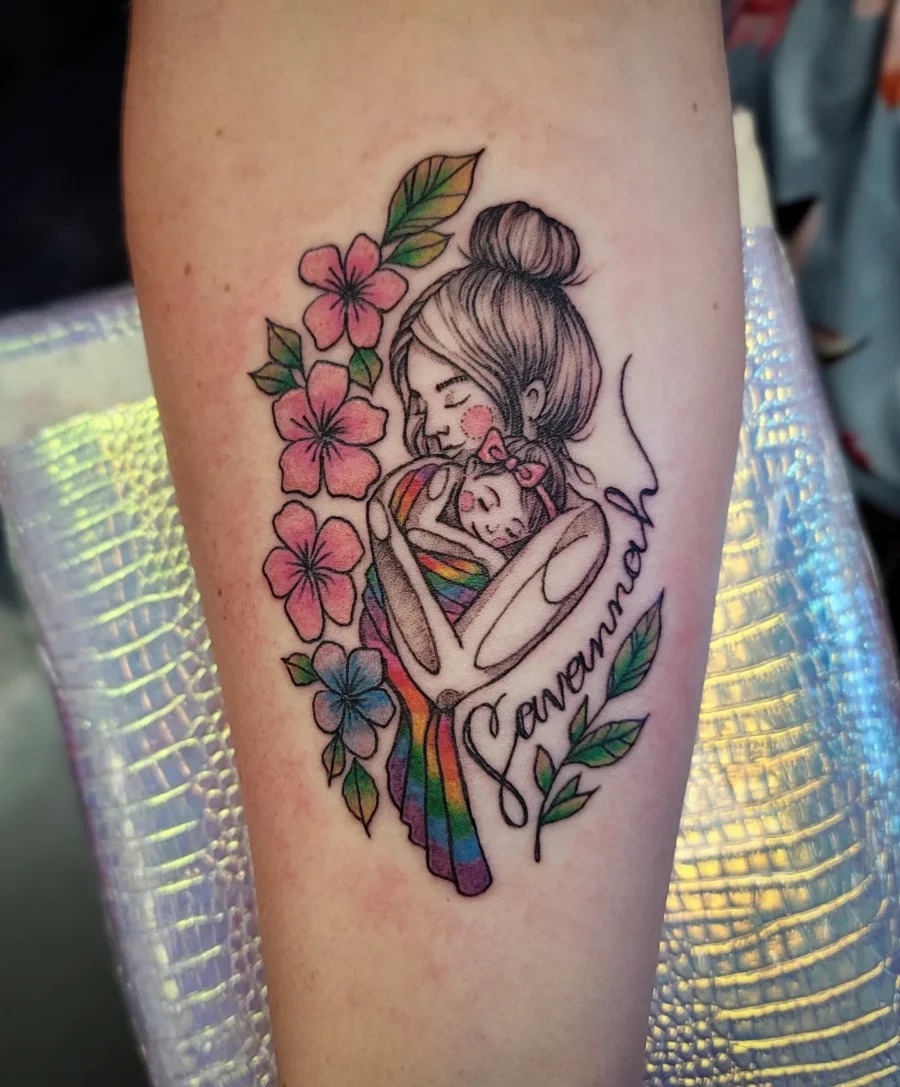 Heartwarming Mother-Daughter Rainbow Baby Tattoo Tattoo Design