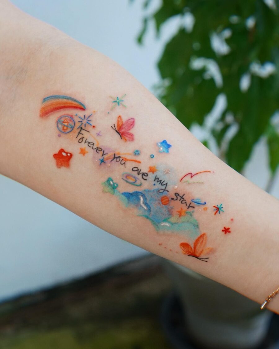 Vibrant rainbow baby tattoo celebrating love and hope Tattoo Design
