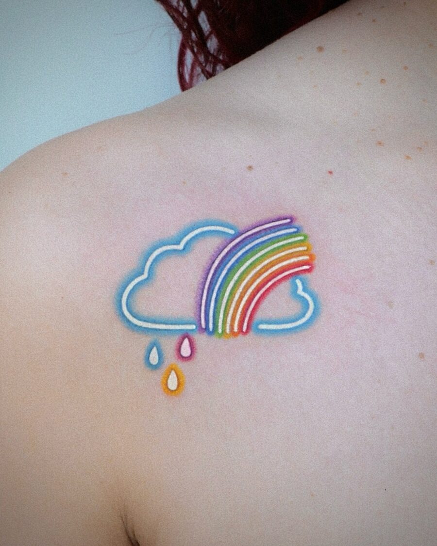 Vibrant Rainbow Cloud Tattoo on Skin Tattoo Design