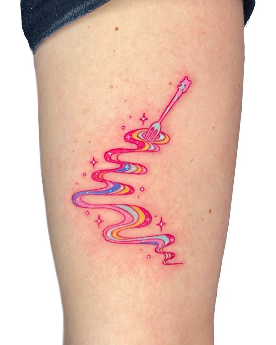 Whimsical Rainbow Tattoo with Magical Vibes Tattoo Design