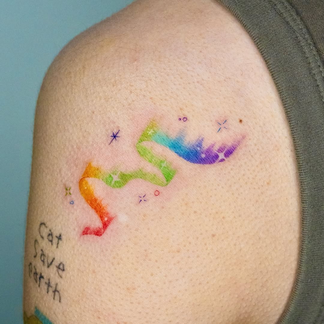 Colorful Rainbow Tattoo on the Shoulder Tattoo Design