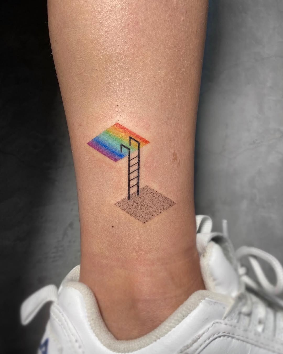 Creative Rainbow Tattoo with Ladder Design Tattoo Design