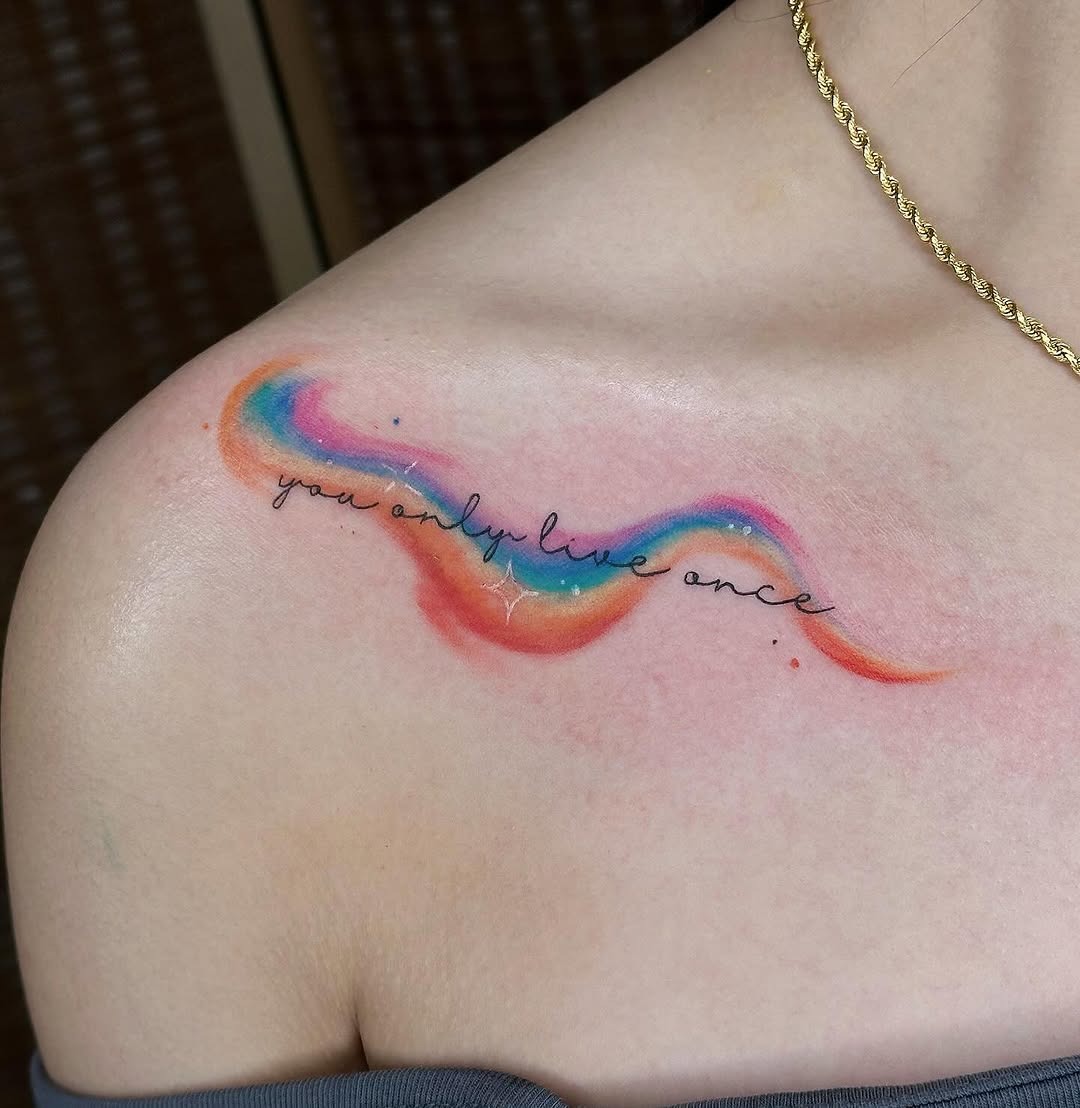 Stunning Rainbow Tattoo with Inspiring Quote Tattoo Design