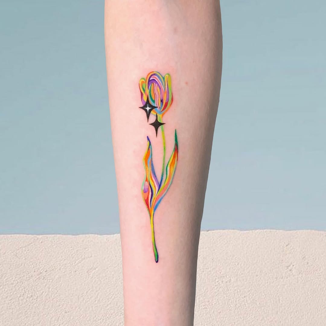 Vibrant Rainbow Flower Tattoo Inspiration Tattoo Design