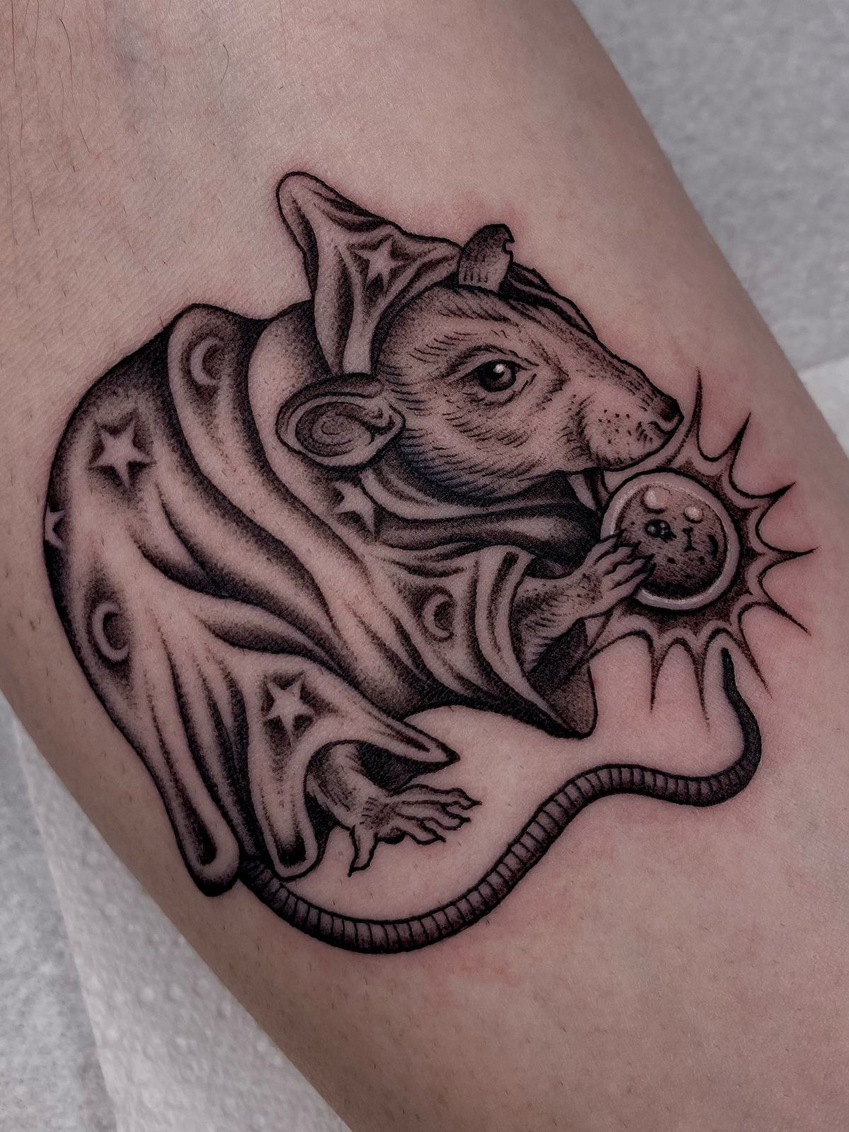 Cosmic Wizard Bat-Rat Tattoo Tattoo Design