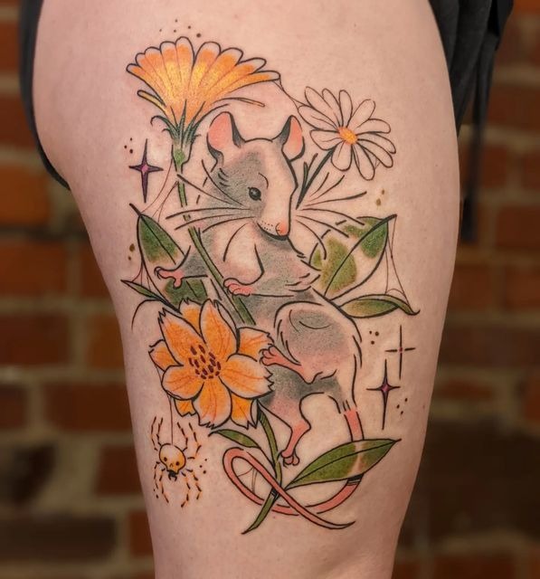 Floral Fairy Rat Tattoo Tattoo Design