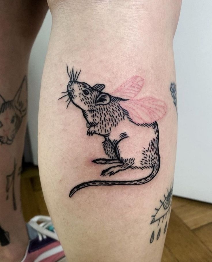 Pink Wing Fairy Rat Tattoo Tattoo Design