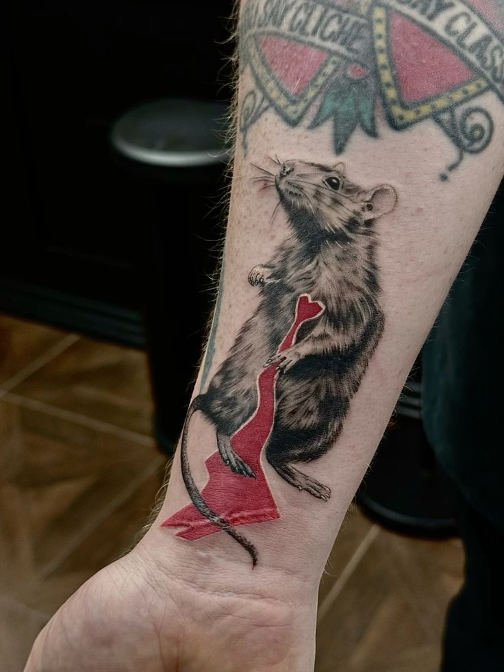 Rat with Red Accent Tattoo Tattoo Design
