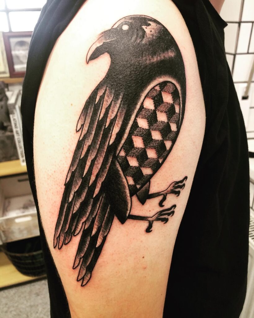 Geometric Raven Tattoo Design