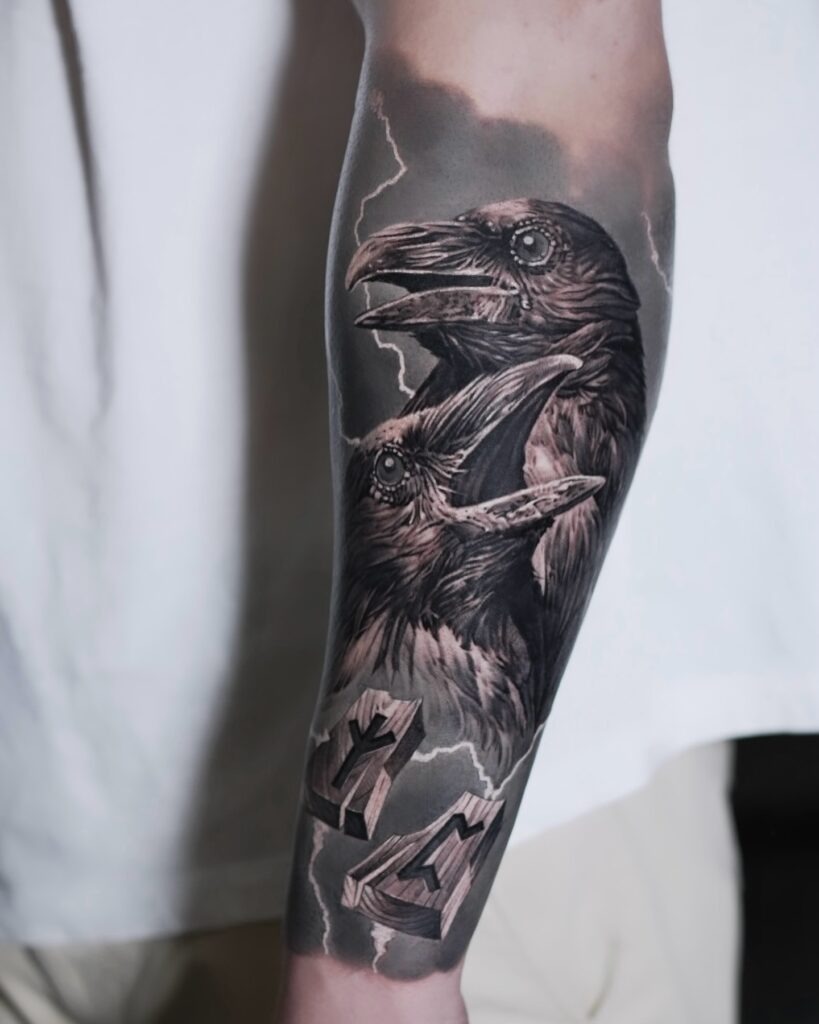 Huginn and Muninn Norse Raven Tattoo Design