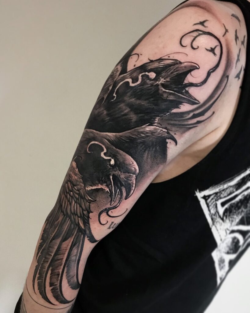 Mystical Twin Ravens Tattoo Design