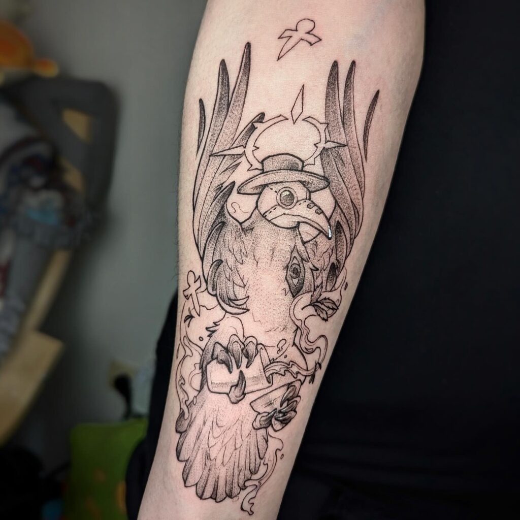 Plague Doctor Raven Tattoo Design