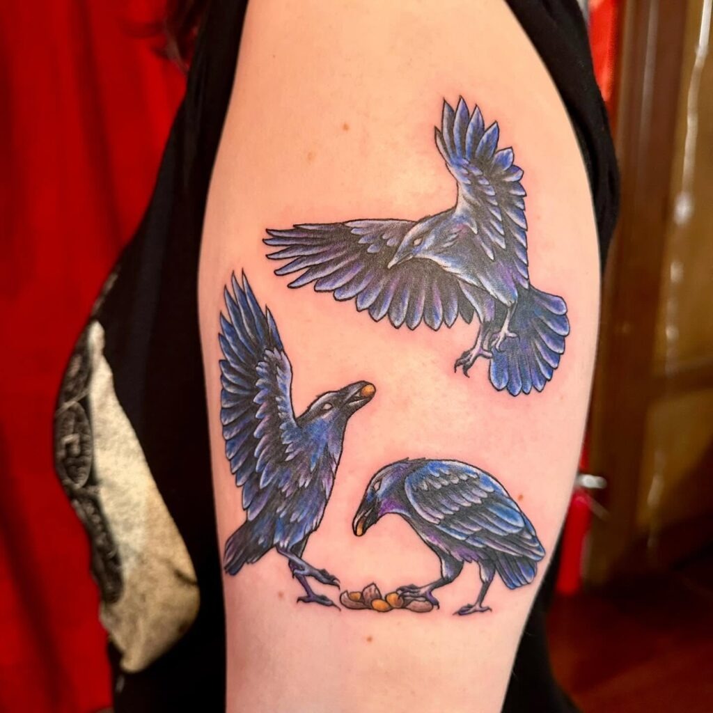 Playful Blue Ravens Tattoo Design