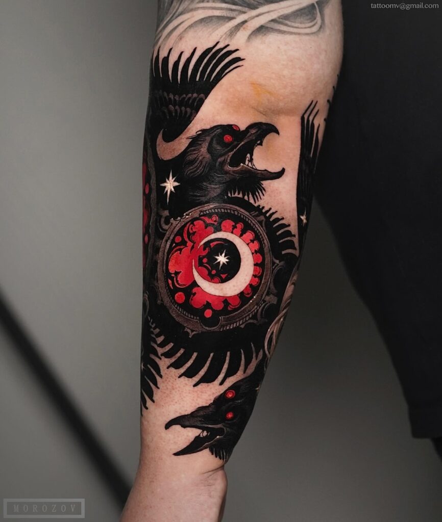 Raven of the Blood Moon Tattoo Design