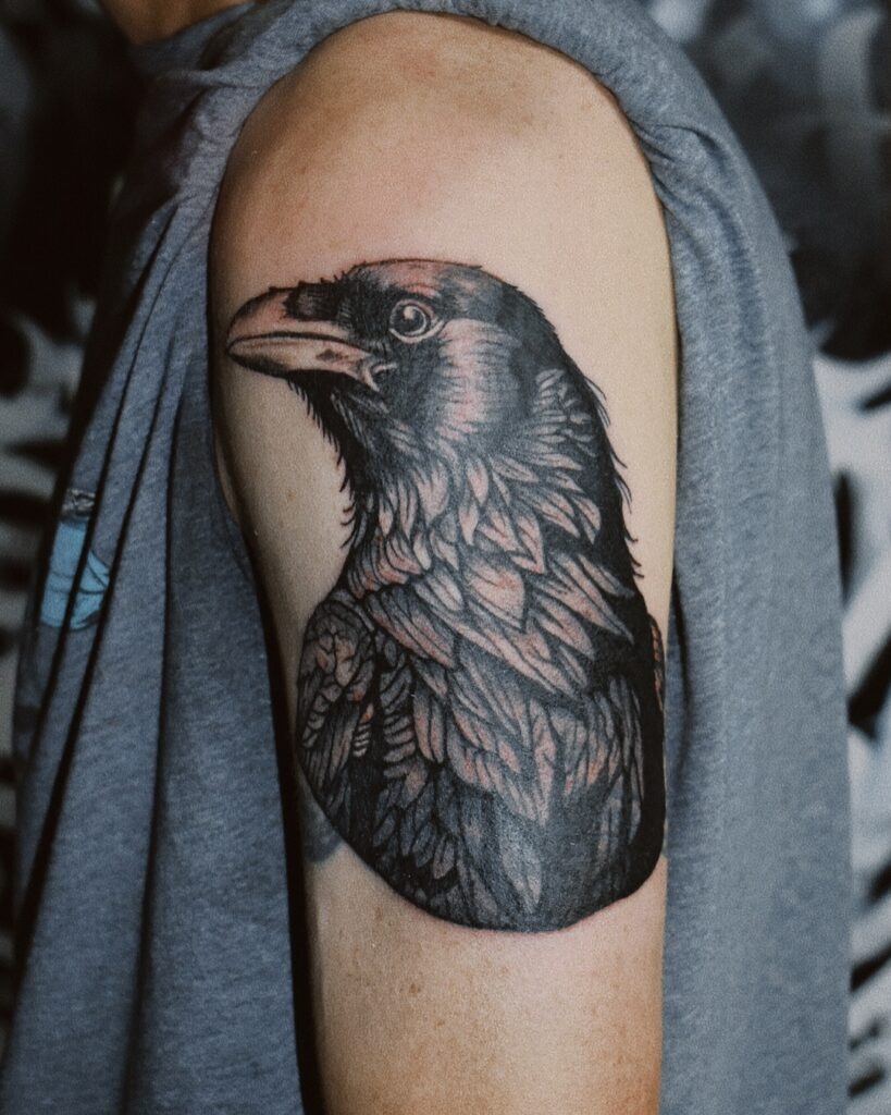 Realistic Raven Shoulder Tattoo Design