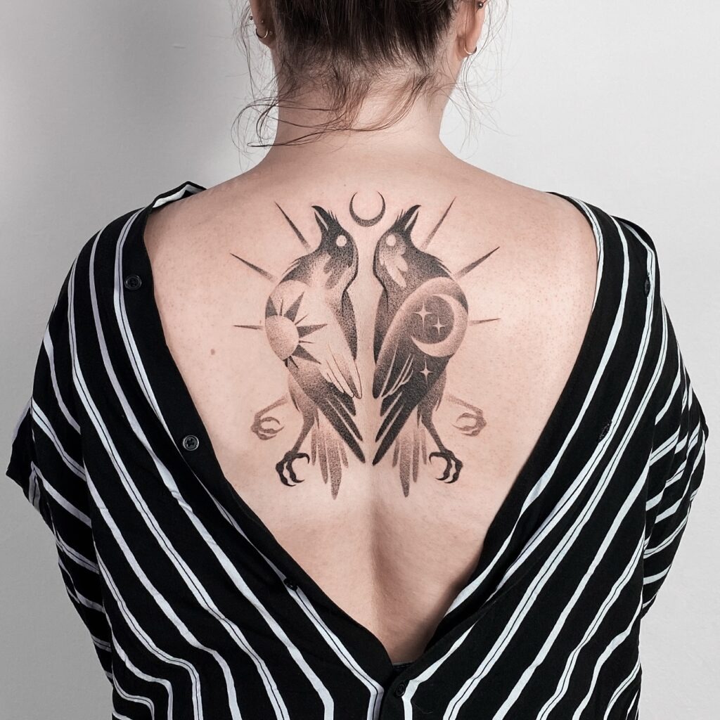 Sun and Moon Ravens Tattoo Design