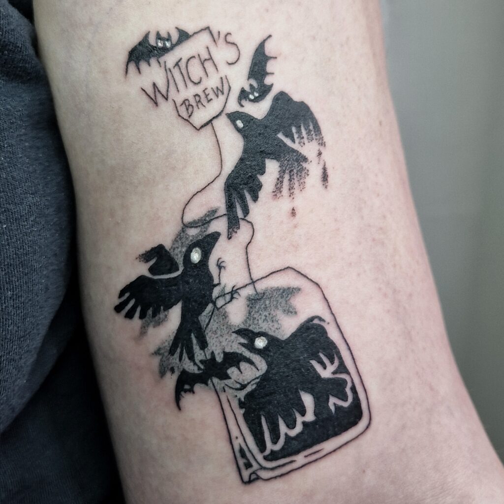 Witch’s Brew Raven Tattoo Design