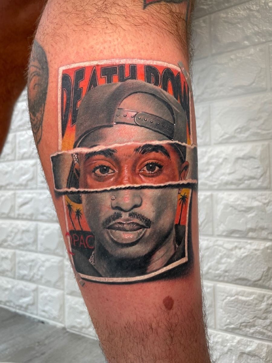 Painterly Portrait Leg Sleeve in Colour Realism Tattoo Design