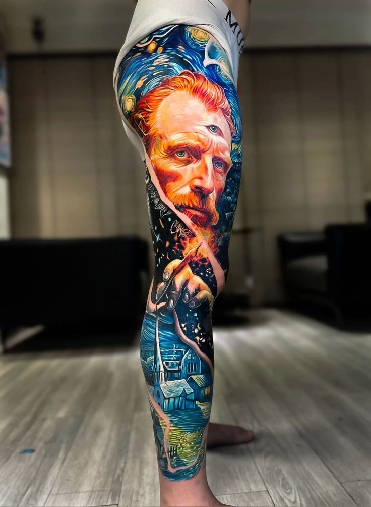 Playful Surreal Color Portrait with Street-Art Energy Tattoo Design