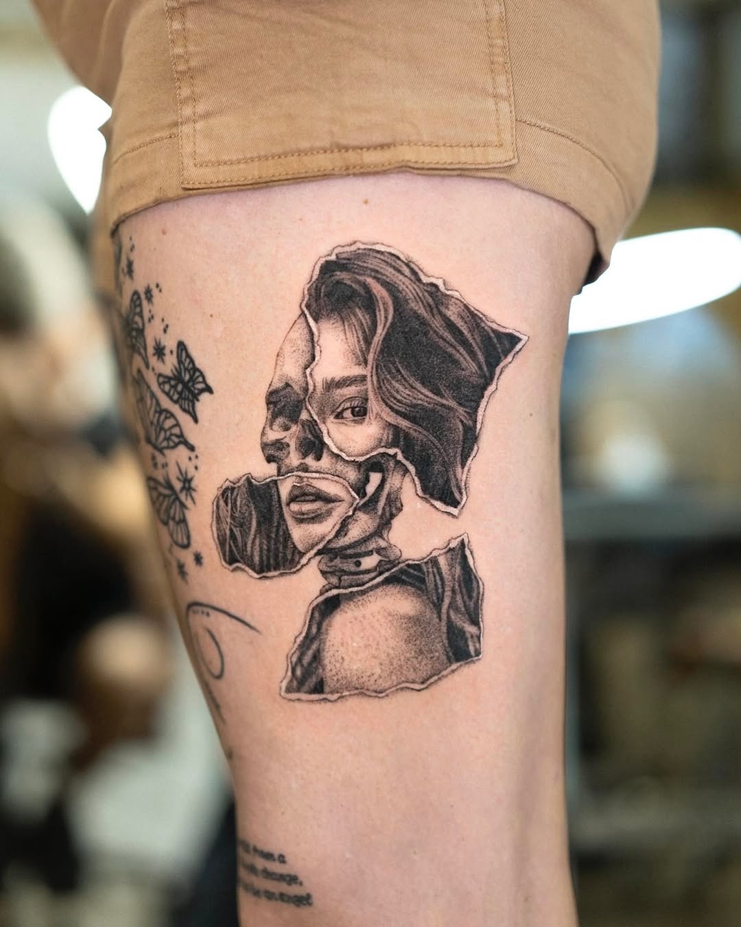 Striking skeletal portrait tattoo with rebirth theme Tattoo Design
