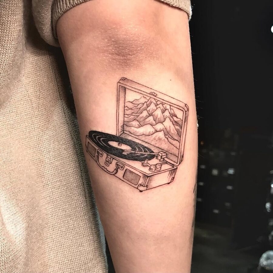 Artistic Tattoo of a Record Player Tattoo Design