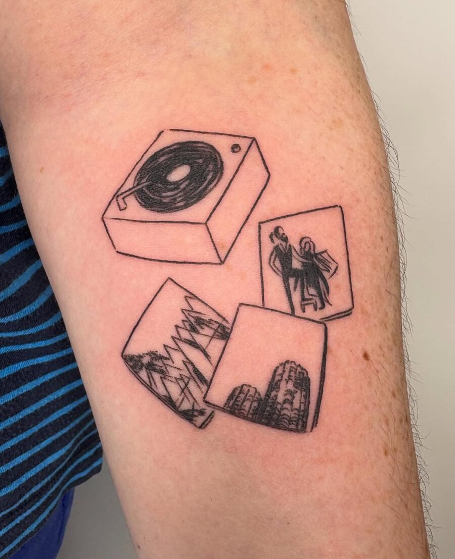 Charming record player tattoo with nostalgic vibes Tattoo Design