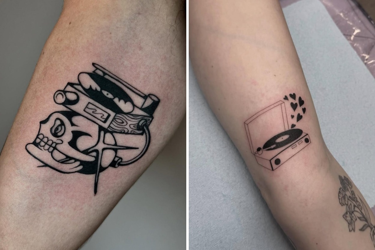 38+ Record Player Tattoo Ideas & Inspiration Featured Lookbook Collage
