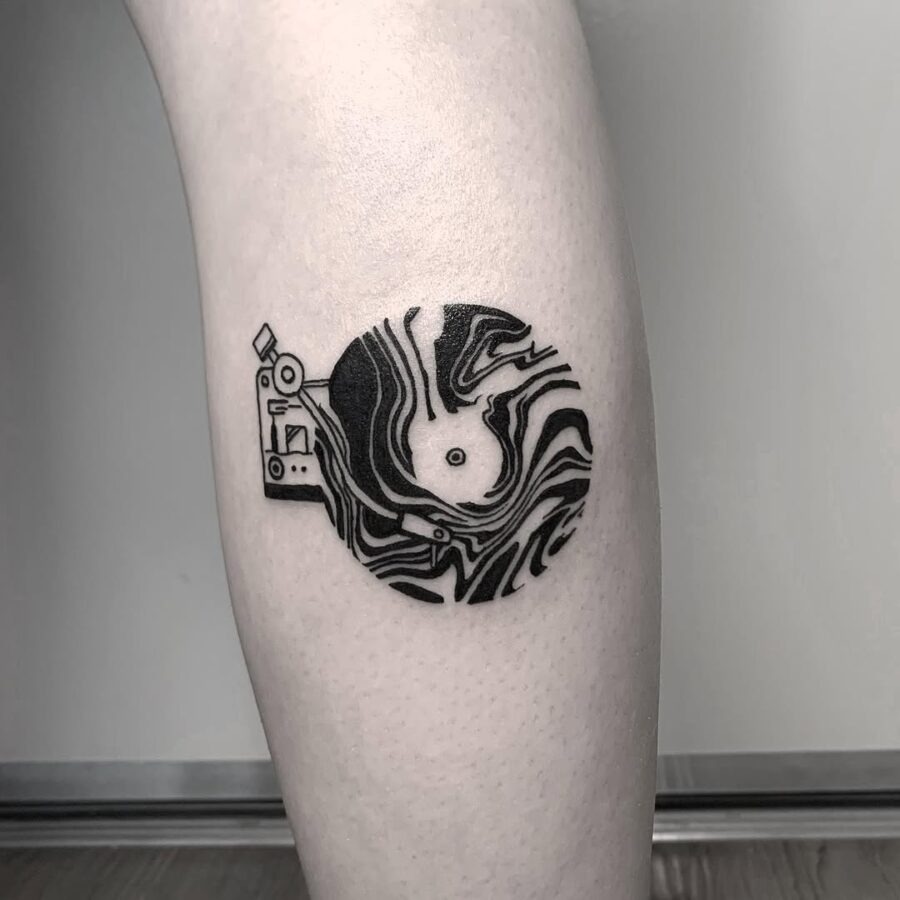 Stylish record player tattoo with abstract vibes Tattoo Design