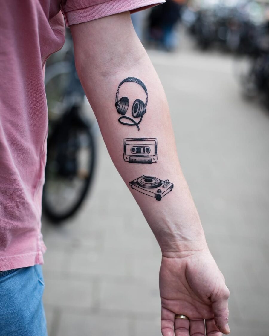 Stylish tribute to vintage music culture Tattoo Design