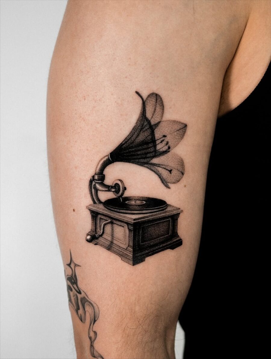 Stylish vintage record player tattoo design Tattoo Design