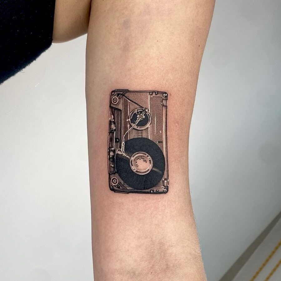 Vintage record player tattoo for music lovers Tattoo Design