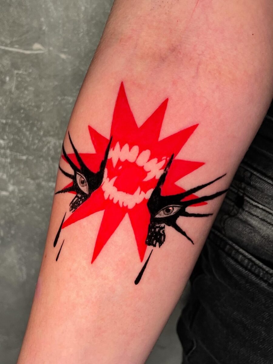 Captivating red ink sun and moon tattoo Tattoo Design