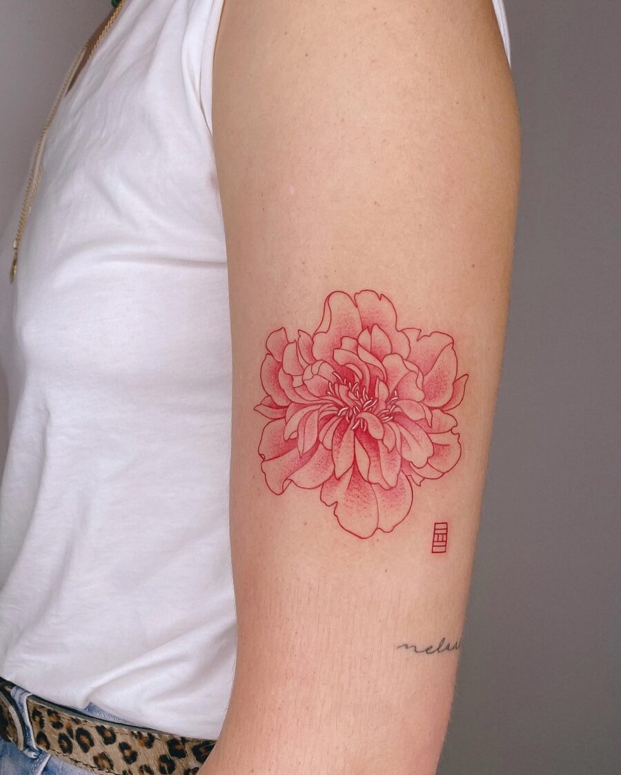 Dynamic red ink tattoo with intense expressions Tattoo Design
