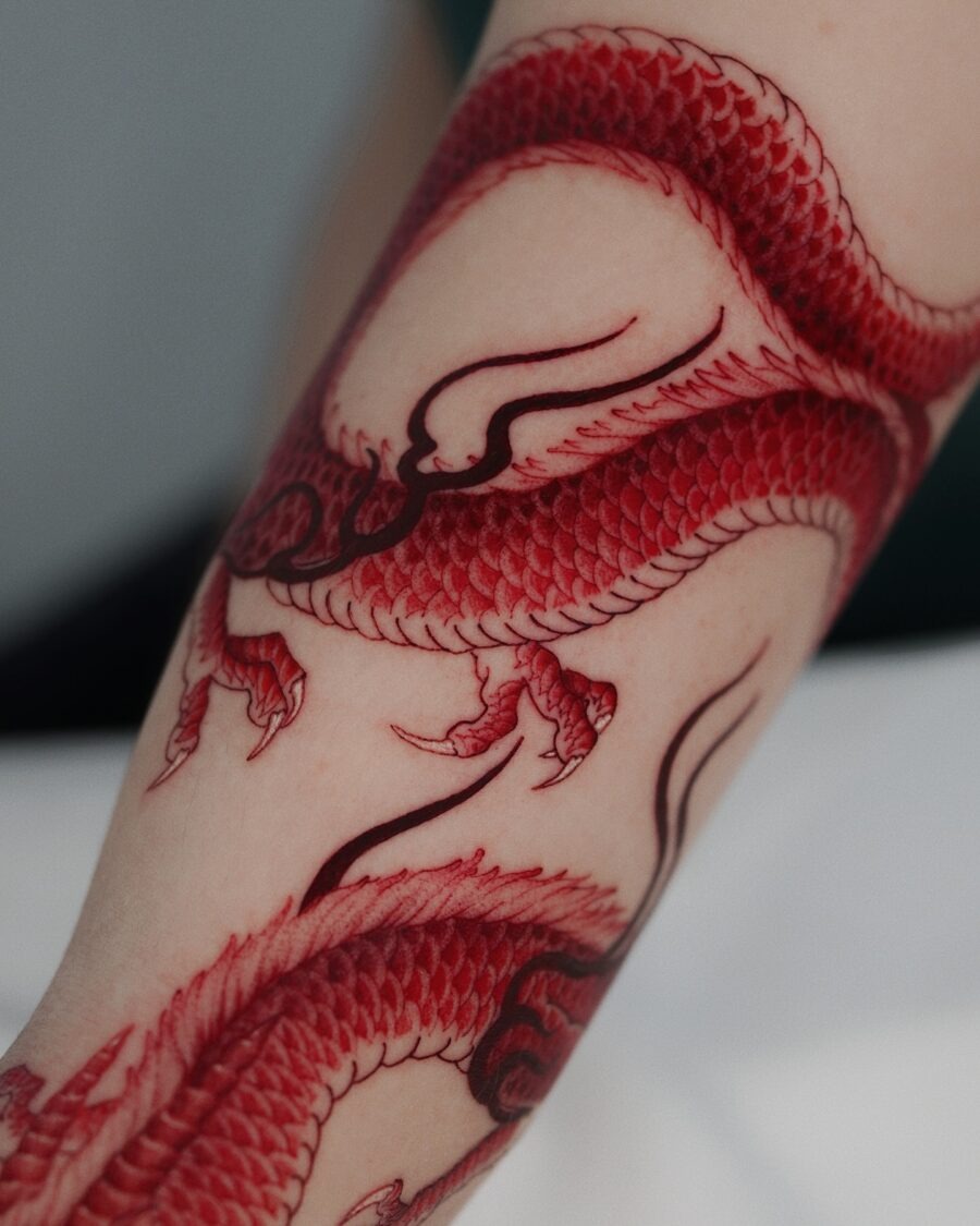 Elegant red floral design on shoulder Tattoo Design