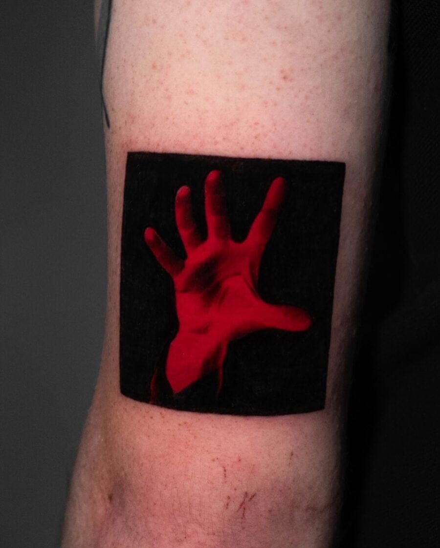 Elegant red ink floral square tattoo design Tattoo Design