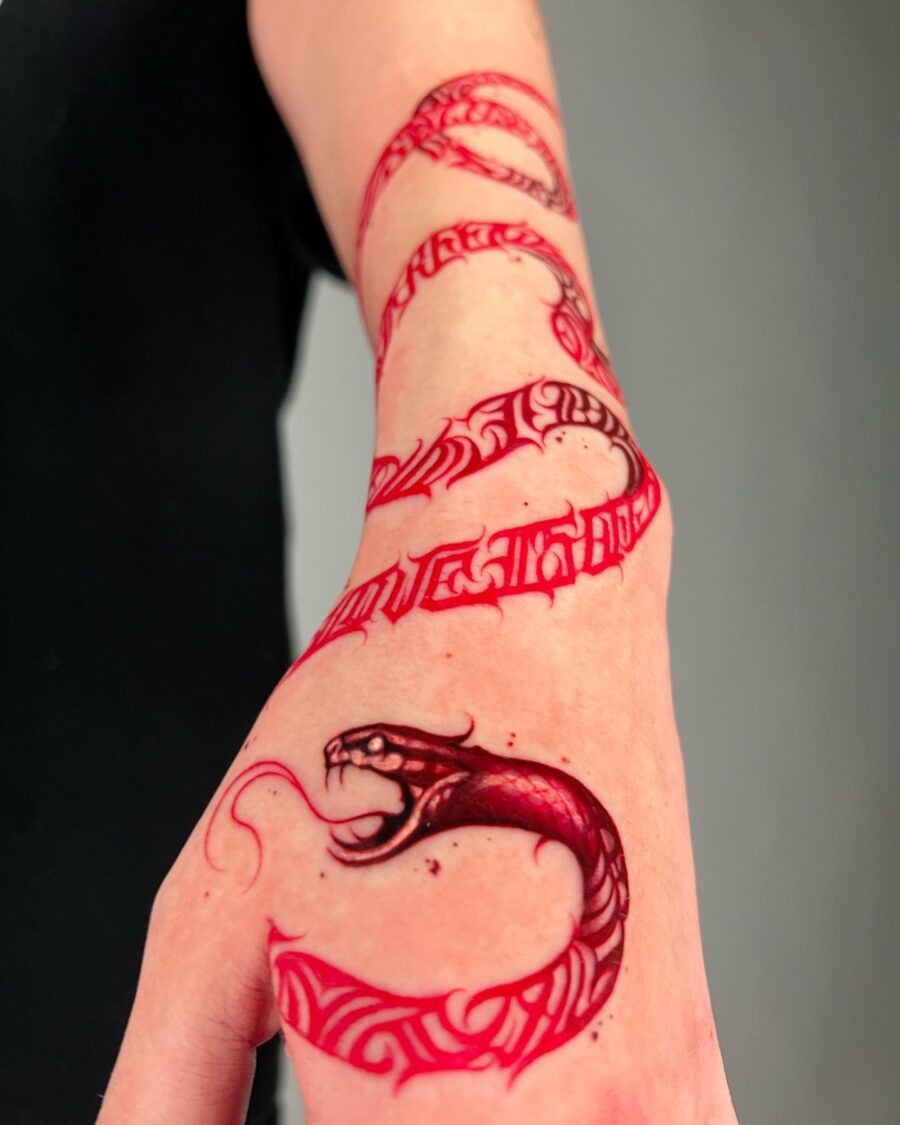 Elegant red ink floral tattoos on legs Tattoo Design