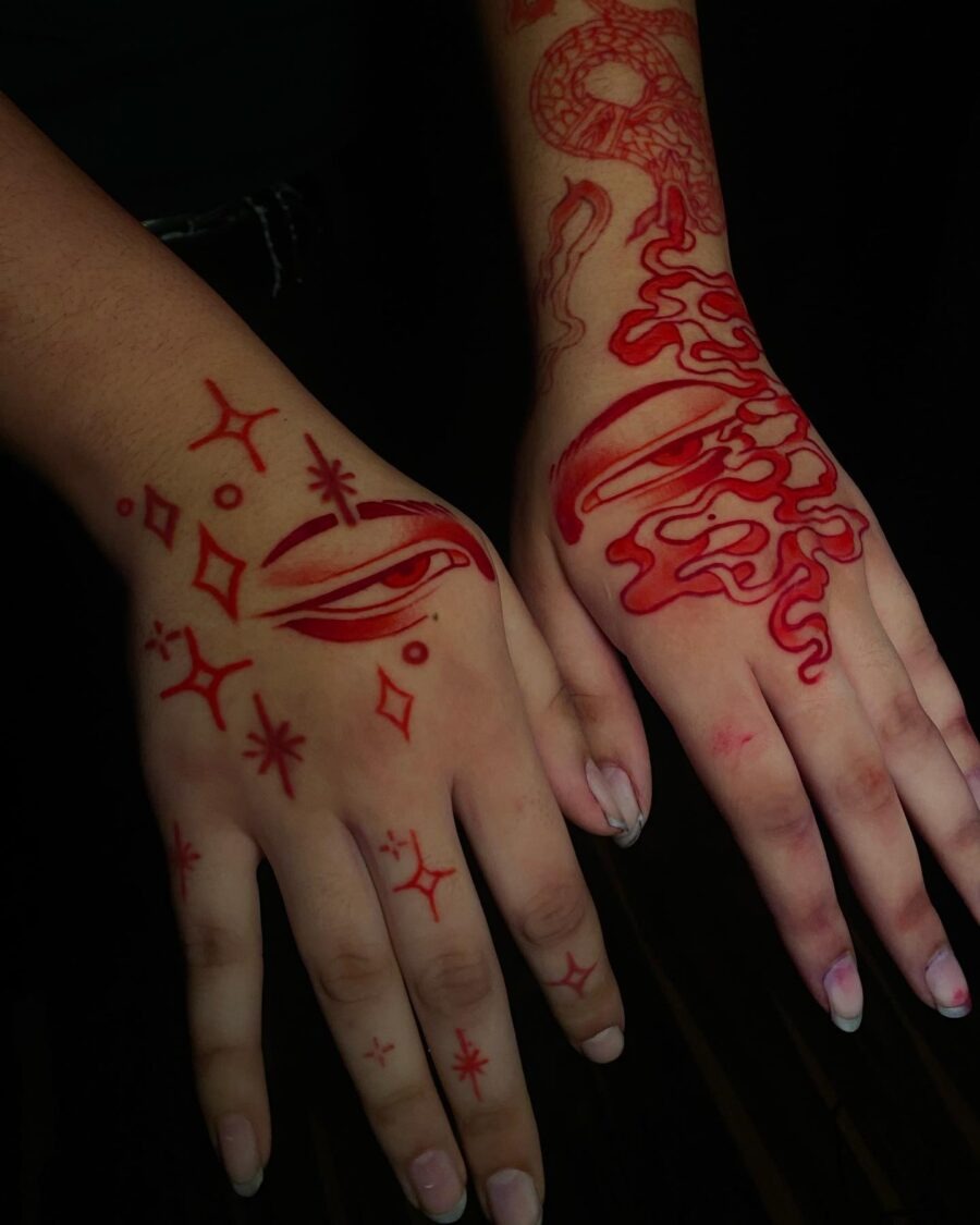 Elegant red ink peony tattoo design Tattoo Design