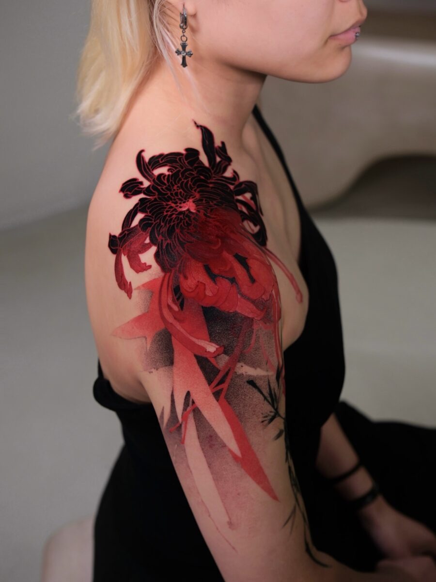Intricate red ink dragon tattoo design Tattoo Design