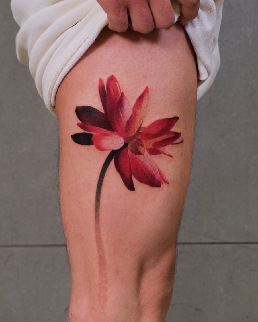 Intricate Red Ink Tattoo on the Palm Tattoo Design