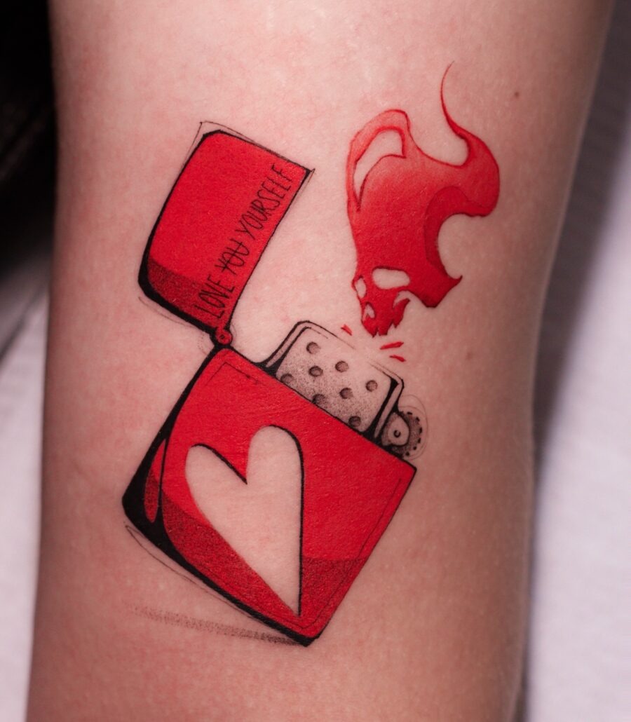 Striking Red Heart Tattoo with Unique Eyes Tattoo Design