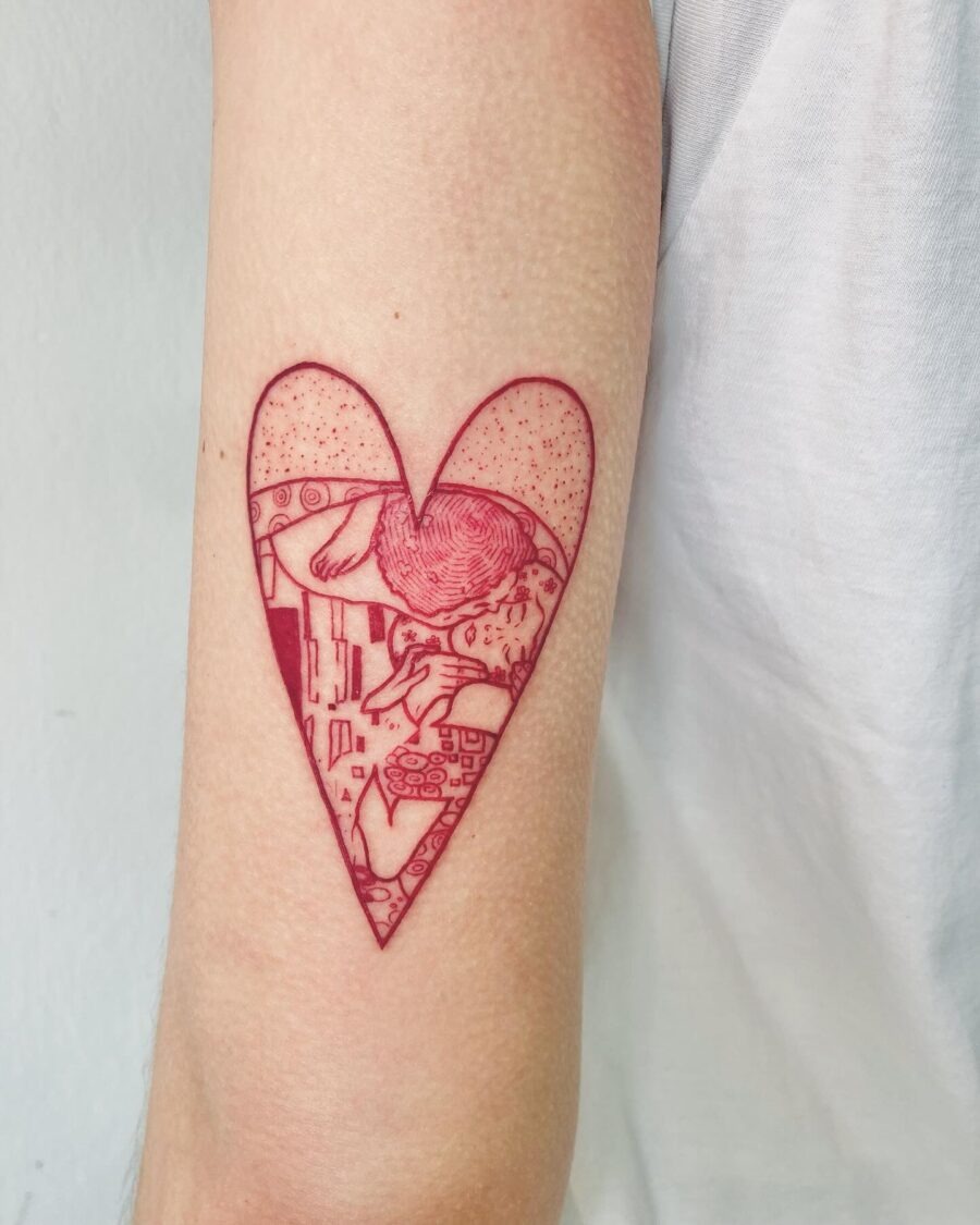 Striking Red Ink Tattoo on Calf Tattoo Design