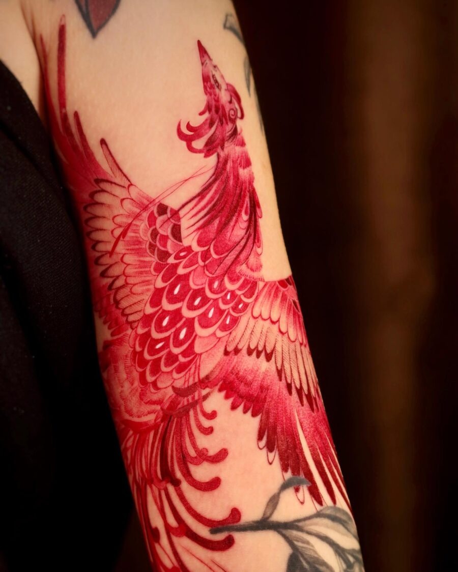 Stunning Floral Red Ink Tattoo Designs Tattoo Design