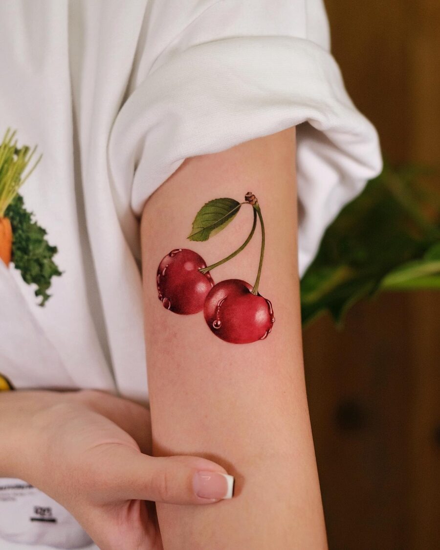Stunning Red Floral Tattoo Design on Arm Tattoo Design