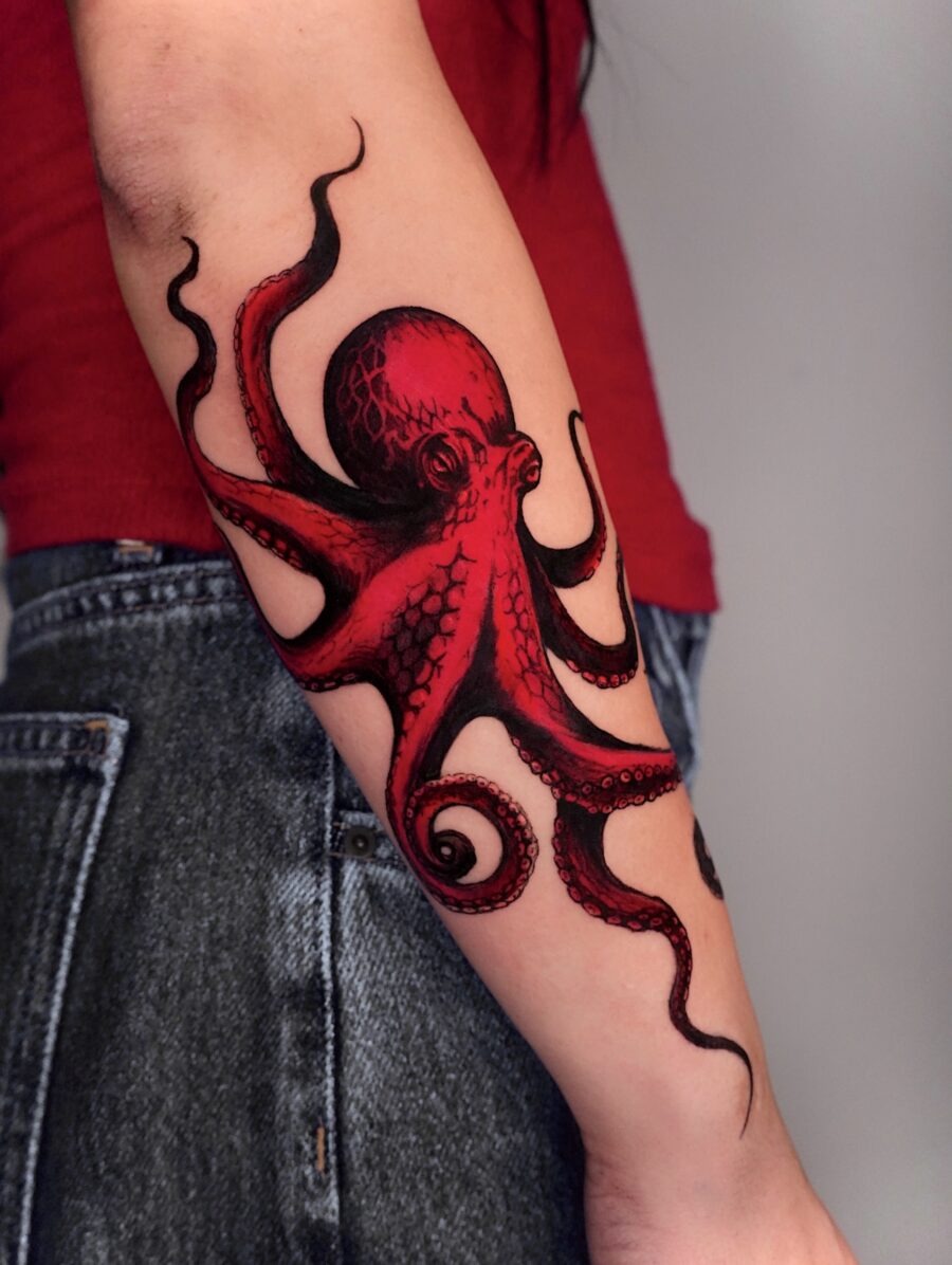 Stunning red ink butterfly tattoo design Tattoo Design