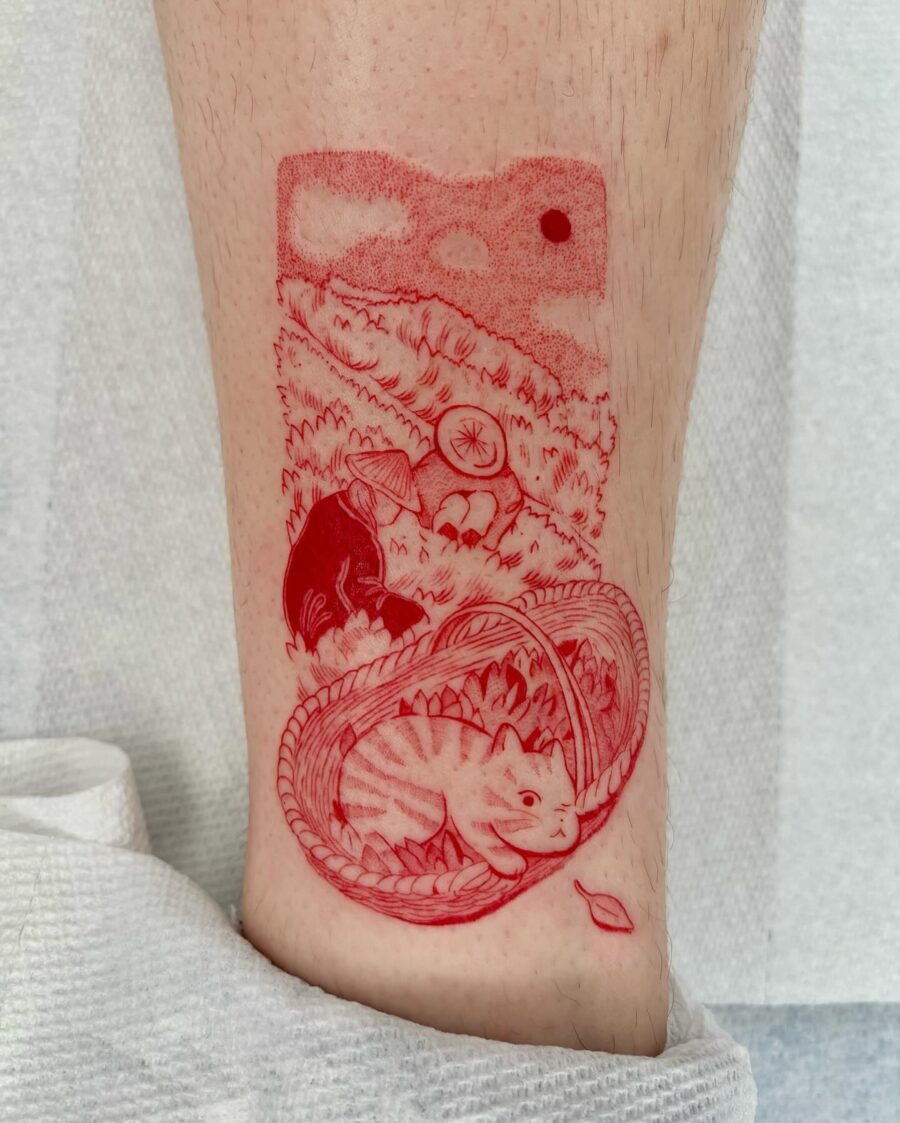 Stunning red ink floral tattoo design Tattoo Design